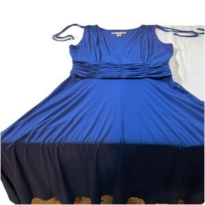 AA Studio Blue Sleeveless Ruched Waist Fit&Flare Stretch Midi Dress Sz12 J68